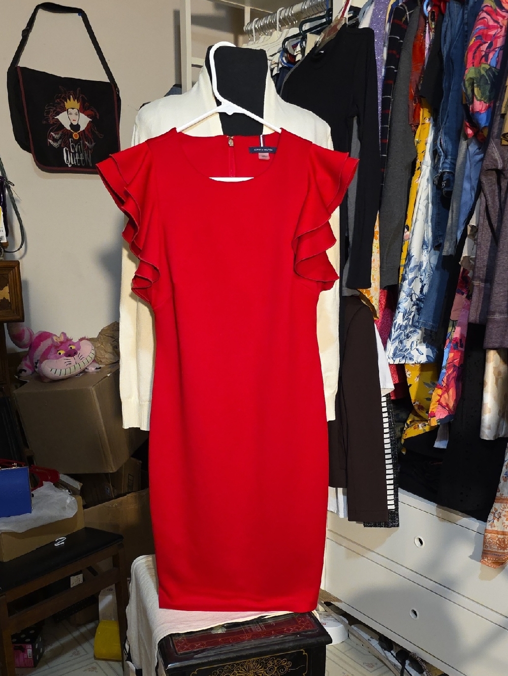 Tommy Hilfiger Red Ruffle Sleeve Midi Dress